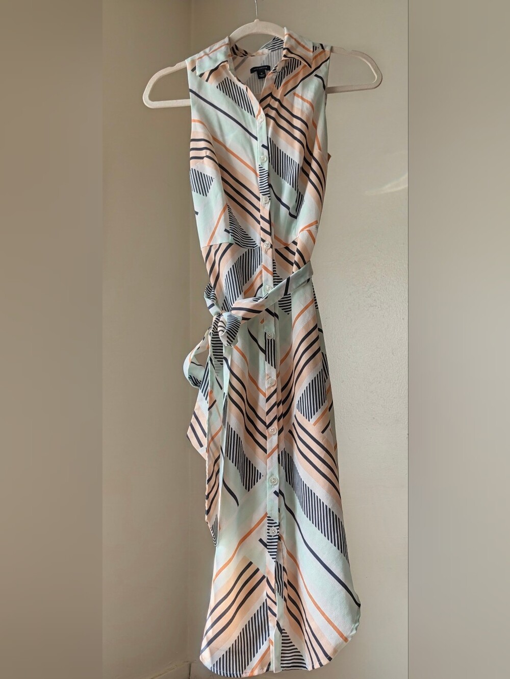 Abstract Stripe Button-Front Midi Dress in Mint & Peach